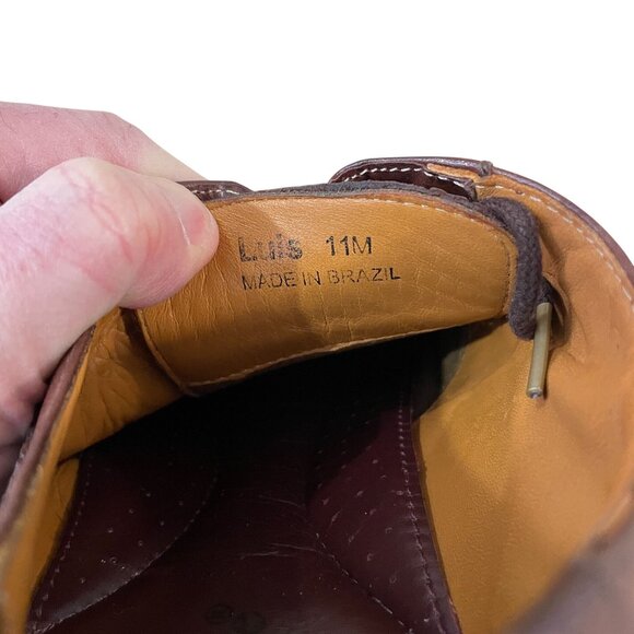 Belvedere Luis Mens Wingtip Dress Shoes Brown Leather Size 11 M Made In Brazil - Picture 5 of 8